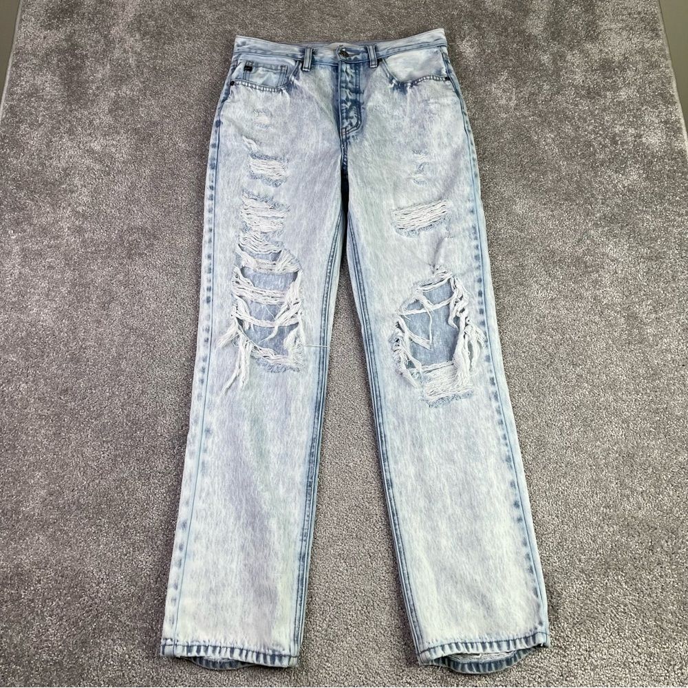 KanCan Dixon Jeans Women's 7/27 Acid Blue Boyfriend High Rise Ripped Light Wash